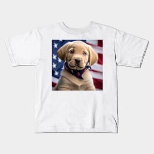 Patriotic Yellow Lab Puppy Kids T-Shirt